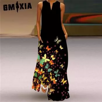 GMXIA Женские модные летние весенние повседневные платья без рукавов с v-образным вырезом S