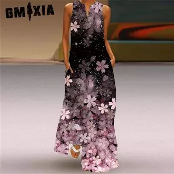 GMXIA Женские модные летние весенние повседневные платья без рукавов с v-образным вырезом S