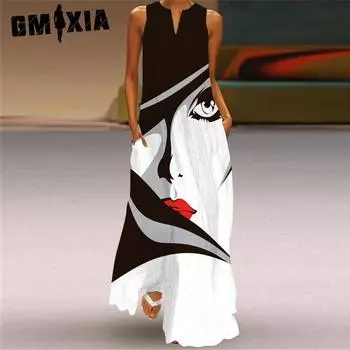 GMXIA Женские модные летние весенние повседневные платья без рукавов с v-образным вырезом