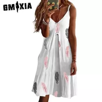 GMXIA Женские модные летние весенние повседневные платья без рукавов с v-образным вырезом