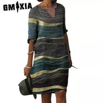 GMXIA Женские модные летние весенние повседневные платья с рукавом 2/1 и v-образным вырезом S