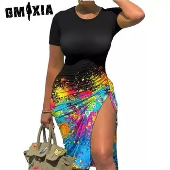 GMXIA Женские модные летние весенние повседневные платья с короткими рукавами и круглым вырезом S бежевый