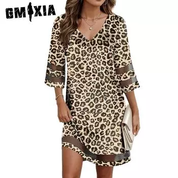 GMXIA Женские модные летние весенние повседневные платья с рукавами 3/4 и v-образным вырезом S