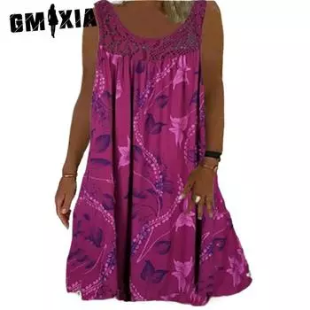GMXIA Женские модные летние весенние повседневные платья без рукавов с U-образным вырезом