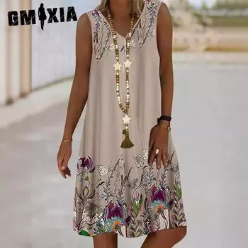 GMXIA Женские модные летние весенние повседневные платья без рукавов с v-образным вырезом