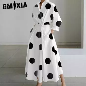 GMXIA Женские модные летние весенние повседневные платья с длинным рукавом и воротником-поло