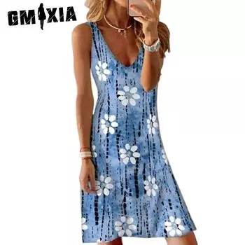 GMXIA Женские модные летние весенние повседневные платья без рукавов с v-образным вырезом S