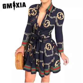 GMXIA Женские модные летние весенние повседневные платья с длинным рукавом и воротником-поло S