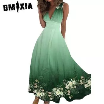 GMXIA Женские модные летние весенние повседневные платья без рукавов с v-образным вырезом S