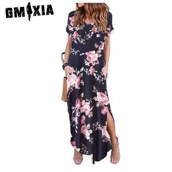 GMXIA Женские модные летние весенние повседневные платья с короткими рукавами и v-образным вырезом S