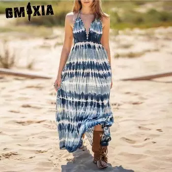 GMXIA Женские модные летние весенние свободные повседневные платья без рукавов с v-образным вырезом S оранжевый