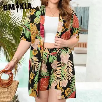 GMXIA Женские модные повседневные блузки и рубашки-поло с коротким рукавом и цветочным принтом XL чёрный