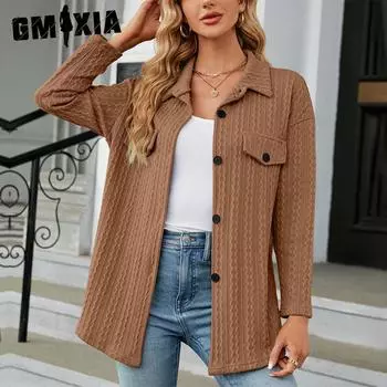 GMXIA Женские модные повседневные блузки и рубашки-поло с леопардовым принтом и длинными рукавами, пальто S зелёный