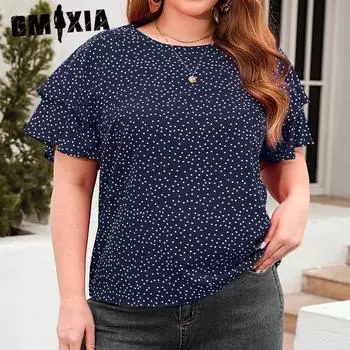 GMXIA Женские модные повседневные футболки и топы с круглым вырезом и короткими рукавами с принтом в горошек XL красный