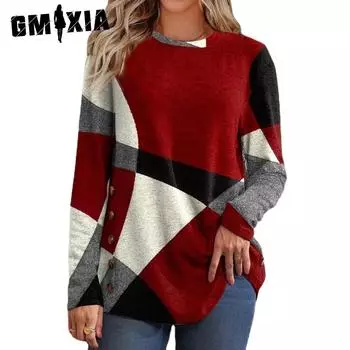 GMXIA женские модные повседневные кашемировые цветные контрастные принты осень-зима с длинными рукавами и круглым вырезом свободные свитера