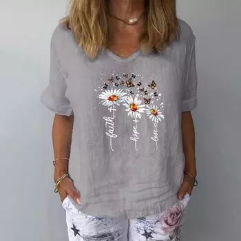 GMXIA Женские модные повседневные летние блузки и рубашки с круглым вырезом с короткими рукавами M