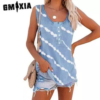 GMXIA Женские модные повседневные летние блузки и рубашки без рукавов с U-образным вырезом S красный