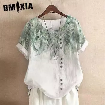GMXIA Женские модные повседневные летние блузки и рубашки с круглым вырезом с короткими рукавами