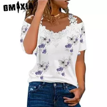 GMXIA Женские модные повседневные летние блузки и рубашки с короткими рукавами и v-образным вырезом, S-5XL