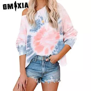 GMXIA Женские модные повседневные летние блузки и рубашки с круглым вырезом с длинными рукавами S розовый