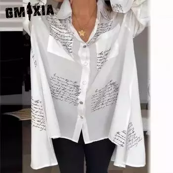 GMXIA Женские модные повседневные летние блузки и рубашки с длинным рукавом с воротником-поло S белый