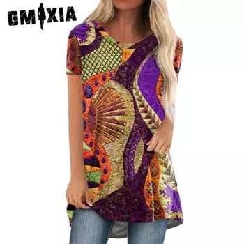 GMXIA Женские модные повседневные летние блузки и рубашки с круглым вырезом с короткими рукавами S