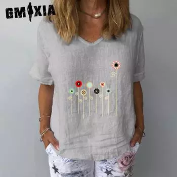 GMXIA Женские модные повседневные летние блузки и рубашки с круглым вырезом с короткими рукавами S серый