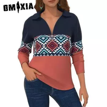 GMXIA Женские модные повседневные летние блузки и рубашки с длинным рукавом с воротником-поло S