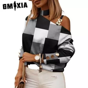 GMXIA Женские модные повседневные летние блузки и рубашки с длинными рукавами