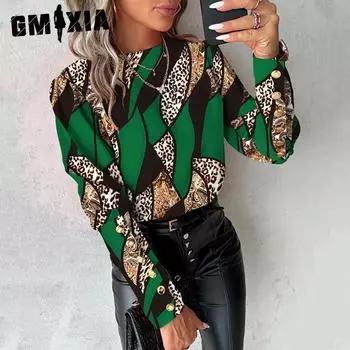 GMXIA Женские модные повседневные летние блузки и рубашки с длинными рукавами S синий