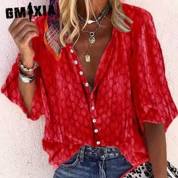 GMXIA Женские модные повседневные летние блузки и рубашки с длинными рукавами