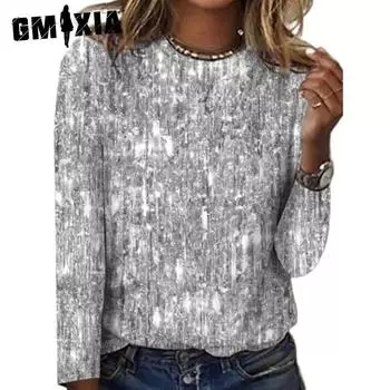 GMXIA Женские модные повседневные летние блузки и рубашки с круглым вырезом с длинными рукавами S зелёный