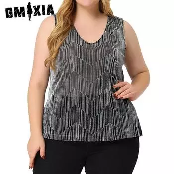 GMXIA Женские модные повседневные летние блузки и рубашки без рукавов с v-образным вырезом XL золотой