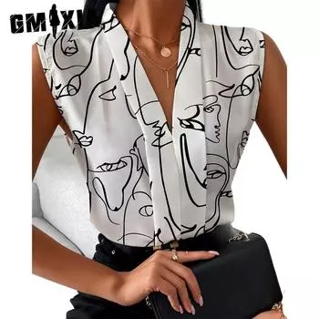 GMXIA Женские модные повседневные летние блузки и рубашки без рукавов с v-образным вырезом S