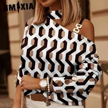 GMXIA Женские модные повседневные летние блузки и рубашки с длинными рукавами S хаки