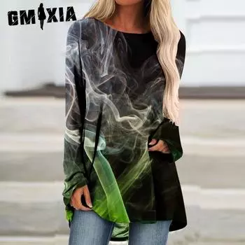 GMXIA Женские модные повседневные летние блузки и рубашки с круглым вырезом с длинными рукавами S