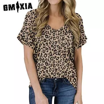 GMXIA Женские модные повседневные летние блузки и рубашки с короткими рукавами и v-образным вырезом