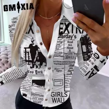 GMXIA Женские модные повседневные летние блузки и рубашки с длинным рукавом с воротником-поло S