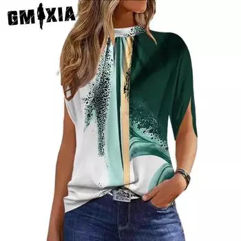 GMXIA Женские модные повседневные летние блузки и рубашки с коротким рукавом и воротником-полуводолазкой