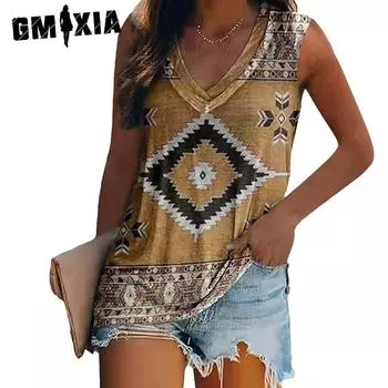 GMXIA Женские модные повседневные летние блузки и рубашки без рукавов с v-образным вырезом S