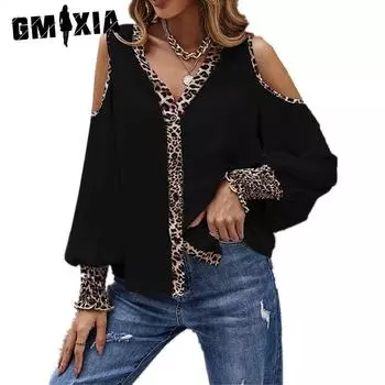 GMXIA Женские модные повседневные летние блузки и рубашки с v-образным вырезом и длинными рукавами S белый
