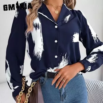 GMXIA Женские модные повседневные летние блузки и рубашки с воротником и длинными рукавами в полоску с принтом S бордовый