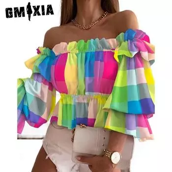 GMXIA Женские модные повседневные летние блузки и рубашки на одно плечо с рукавом 3/4 S