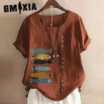 GMXIA Женские модные повседневные летние блузки и рубашки с круглым вырезом с короткими рукавами S белый