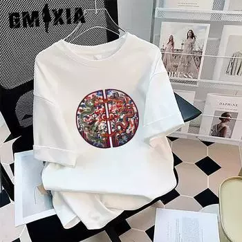 GMXIA Женские модные повседневные летние блузки и рубашки с круглым вырезом с короткими рукавами M