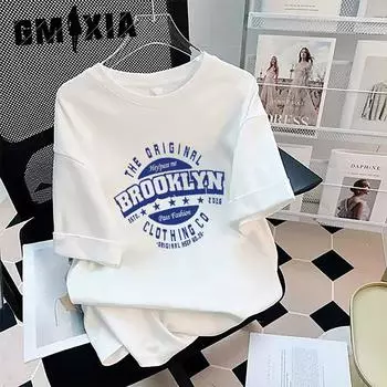 GMXIA Женские модные повседневные летние блузки и рубашки с круглым вырезом с короткими рукавами M