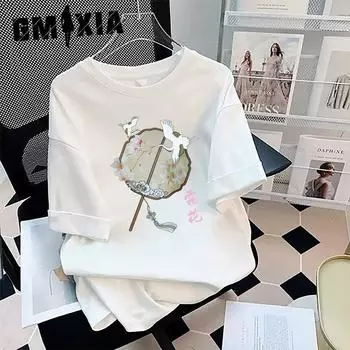 GMXIA Женские модные повседневные летние блузки и рубашки с круглым вырезом с короткими рукавами M