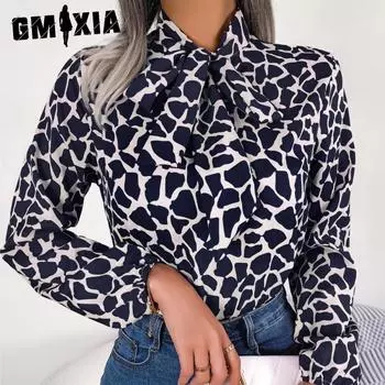 GMXIA Женские модные повседневные летние блузки с v-образным вырезом и длинными рукавами и контрастные шифоновые рубашки с рукавами-фонариками S тёмно-синий