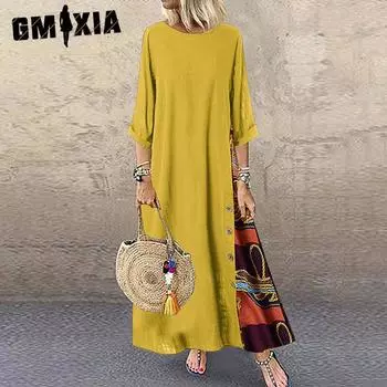 GMXIA Женские модные повседневные летние однотонные блузки и рубашки с круглым вырезом и рукавами 3/4 с принтом M чёрный