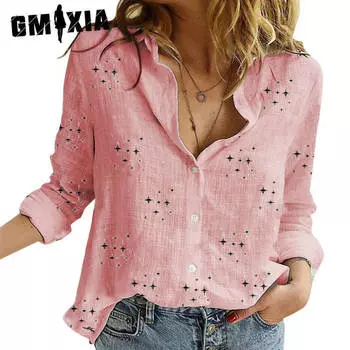 GMXIA женские модные повседневные летние однотонные блузки с v-образным вырезом и короткими рукавами с принтом и льняные рубашки S белый